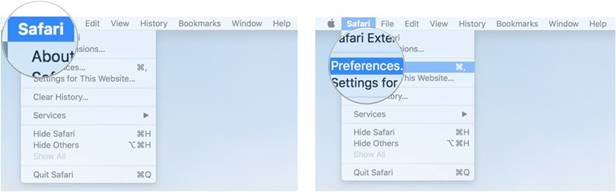 Click Safari, then click Preferences